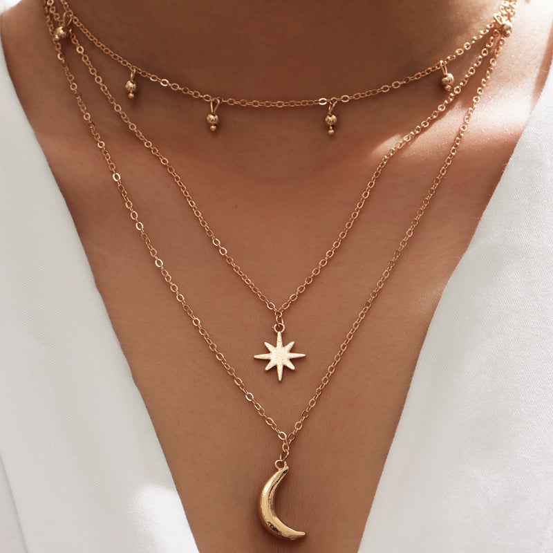 Moon Pendant Layered Necklace