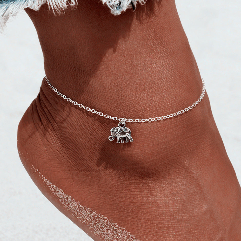 Elephant Pendant Anklet - Silver