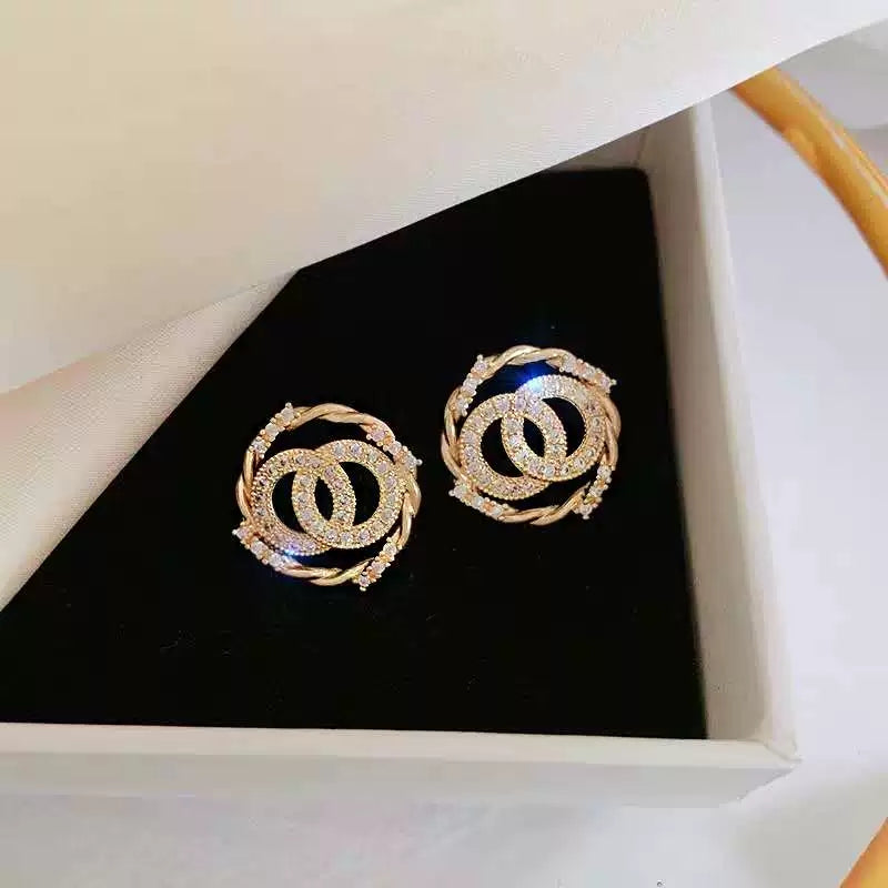 Gold Round Ring Rhinestone Studs