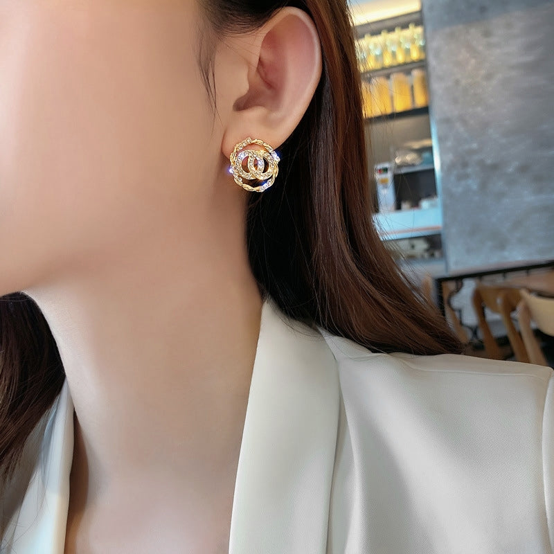 Gold Round Ring Rhinestone Studs