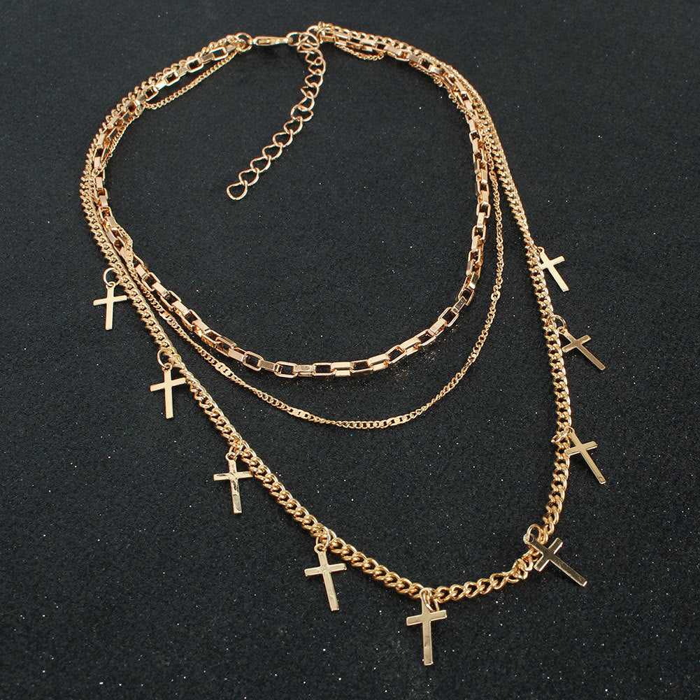 Gold Clavicle Cross Chain Necklace