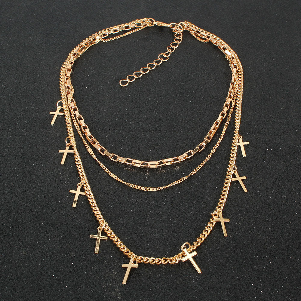 Gold Clavicle Cross Chain Necklace