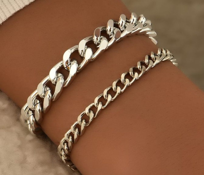 Silver Chain Bracelet Set