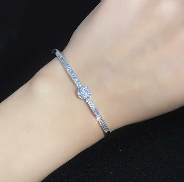 Elegant Diamond Silver Bangle