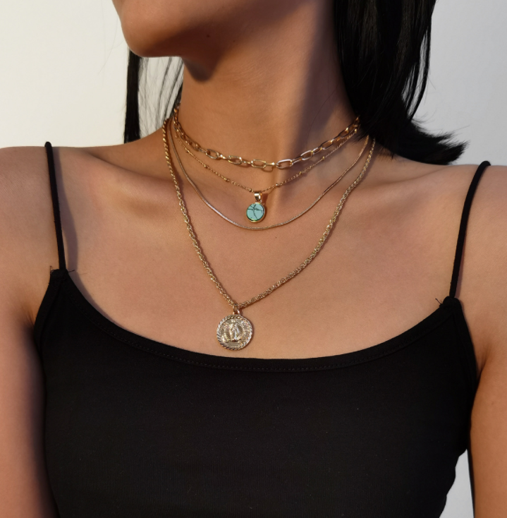 Turquoise Alloy Layered Necklace