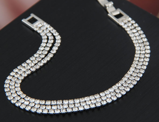 Silver Three Layered Diamond Bracelet