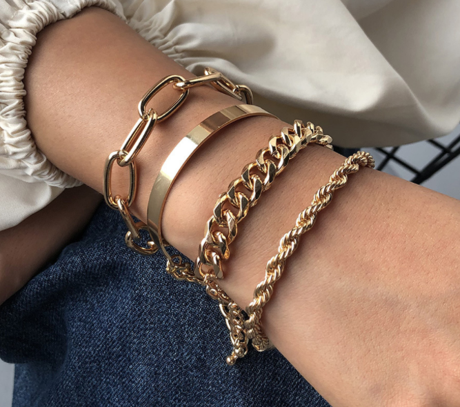 Gold Chain Bracelet Set