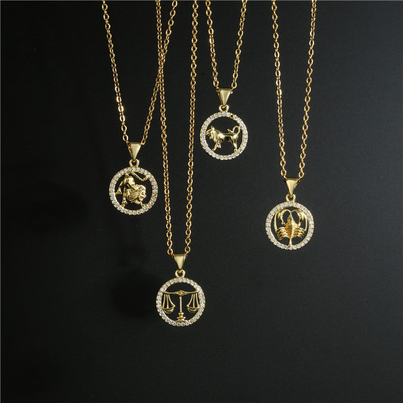 Astrological Diamond Zodiac Pendant Necklace