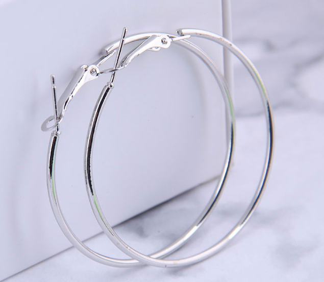 Glossy Silver Hoop Earrings