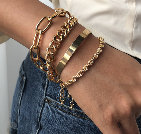 Gold Chain Bracelet Set