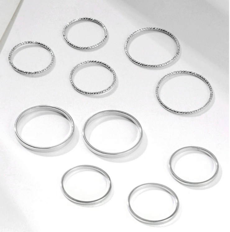 Simple Retro Silver Ring Set