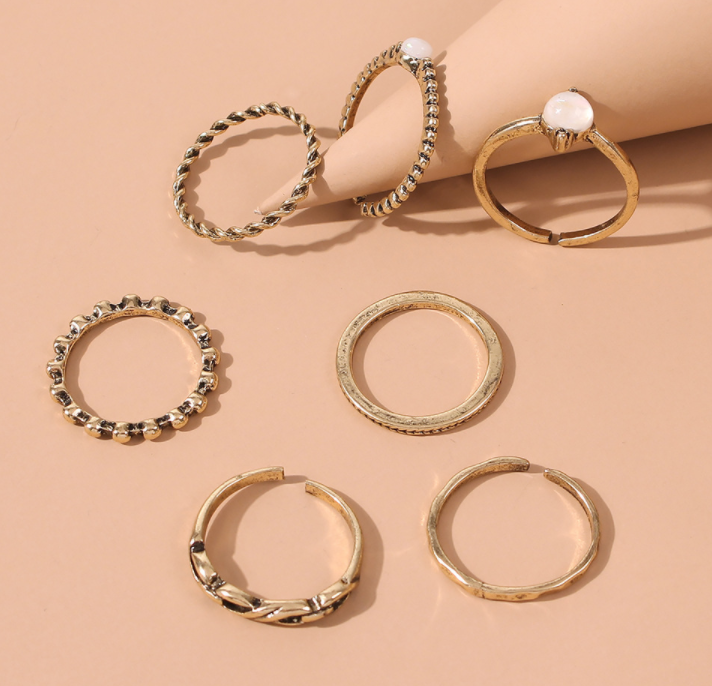 White and Gold Circle Ring Set