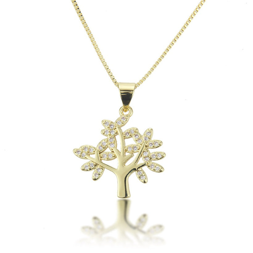 Zircon Tree Pendant Copper Necklace