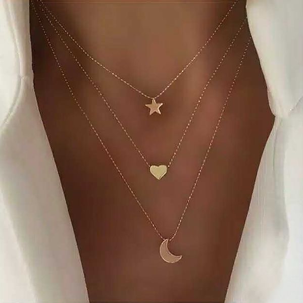 Multilayer Star, Heart & Moon Pendant Necklace