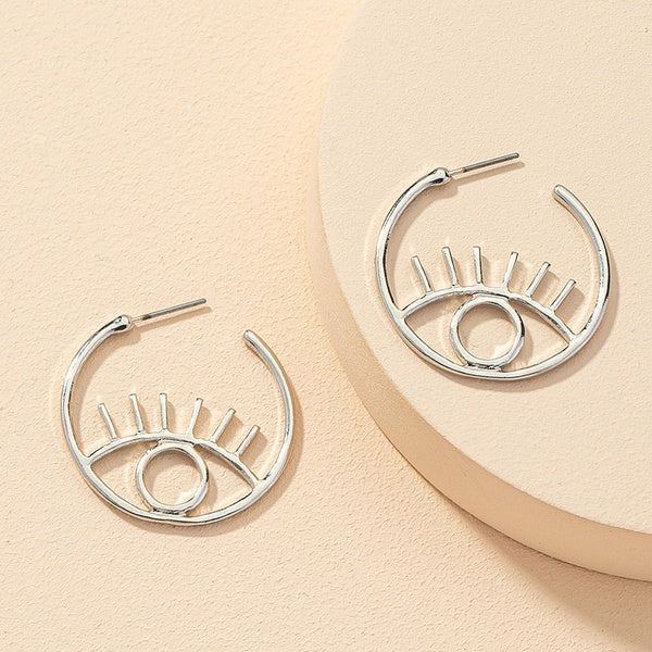 'Eye' Hoop Earrings - Silver