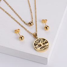 Hollow Life Tree Pendant Titanium W/ Earrings Set