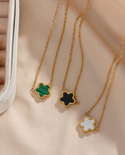 Stainless Steel Flower Pendant Necklace - Green