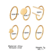 Retro Heart Shape Geometric Gold Ring Set