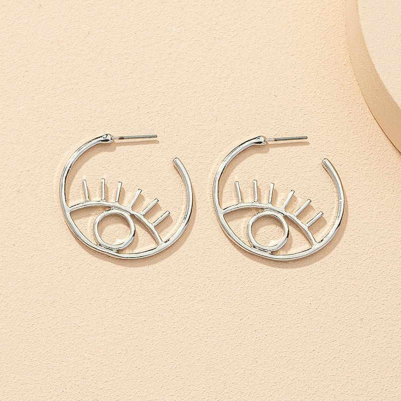 'Eye' Hoop Earrings - Silver