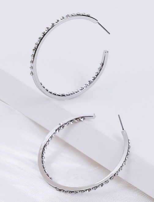 Silver Diamond Hoop Earrings