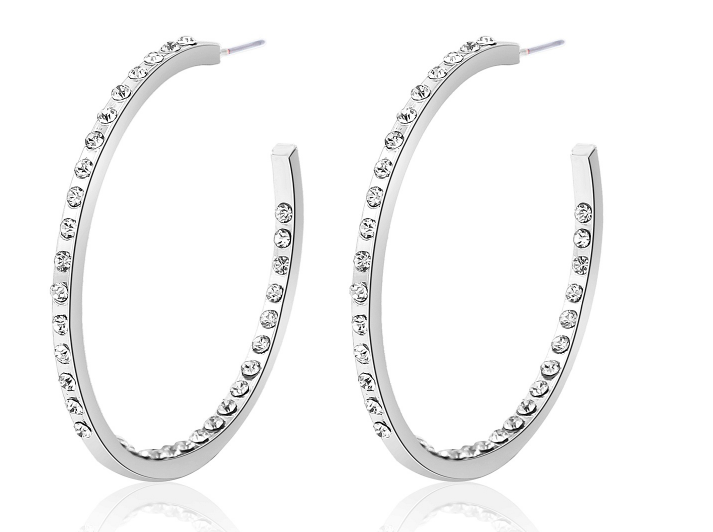 Silver Diamond Hoop Earrings